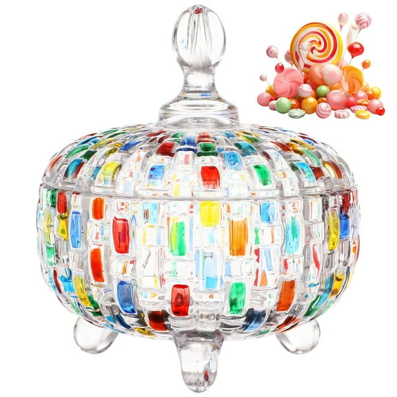 Colorful Glass Candy Box, Hand-Painted Crystal Food Storage Jar with Lid, Decorative Candy Bowl, Jewelry Storage Container, Luxurious Appetizer Server for Cookies, Nuts, Chocolates
