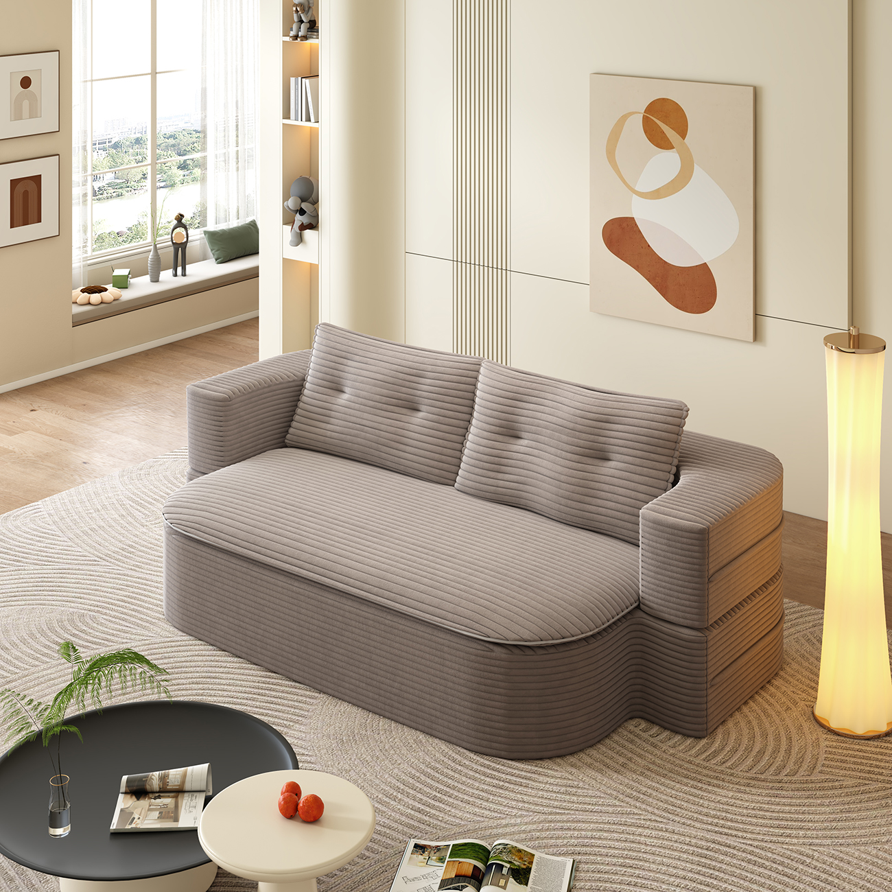 NeoKo 78" Full Size Floor Sofa, Folding Queen Sleeper Couch, Futon Loveseat Sofa, Corduroy Boneless Loveseat Couch, Fold Mattress Bed for Living Room, Guest Use, Office, Apartment, Coffee