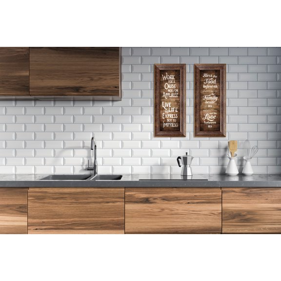 Gango Home Decor Rustic Blessing & Inspirational Quote Wall Art; Two Brown 6x18in Art Prints in Gold Trim Brown Frames