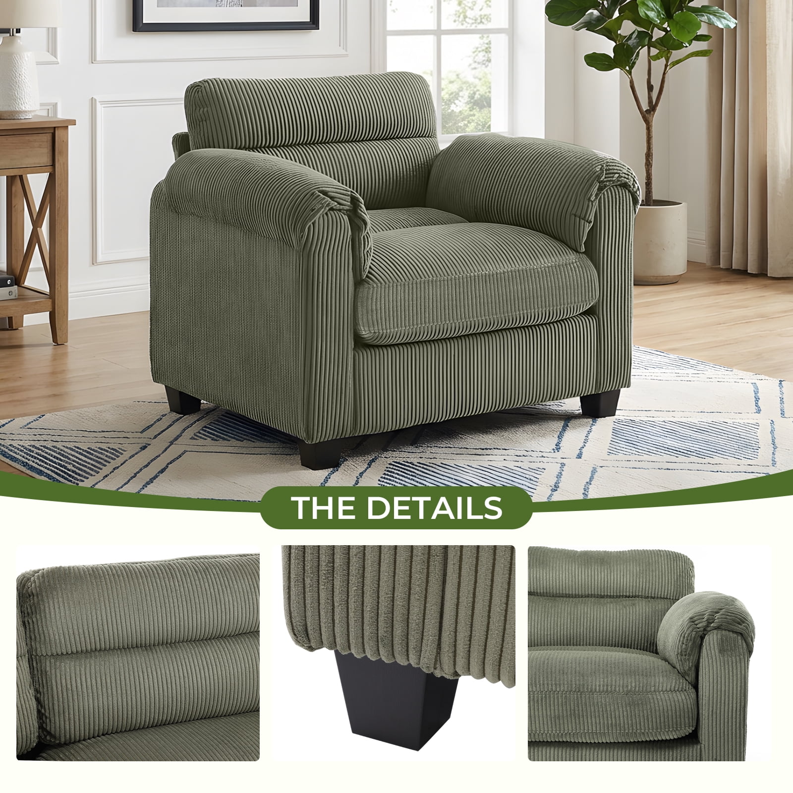 Bonzy Home Single Sofa - Compact Seating Solution Ideal for Small Spaces, Apartments, Offices, or Cozy Reading Nooks Green