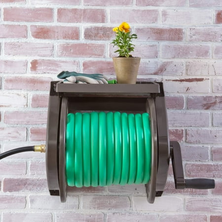 liberty hose garden reel basics mounted shelf foot brown