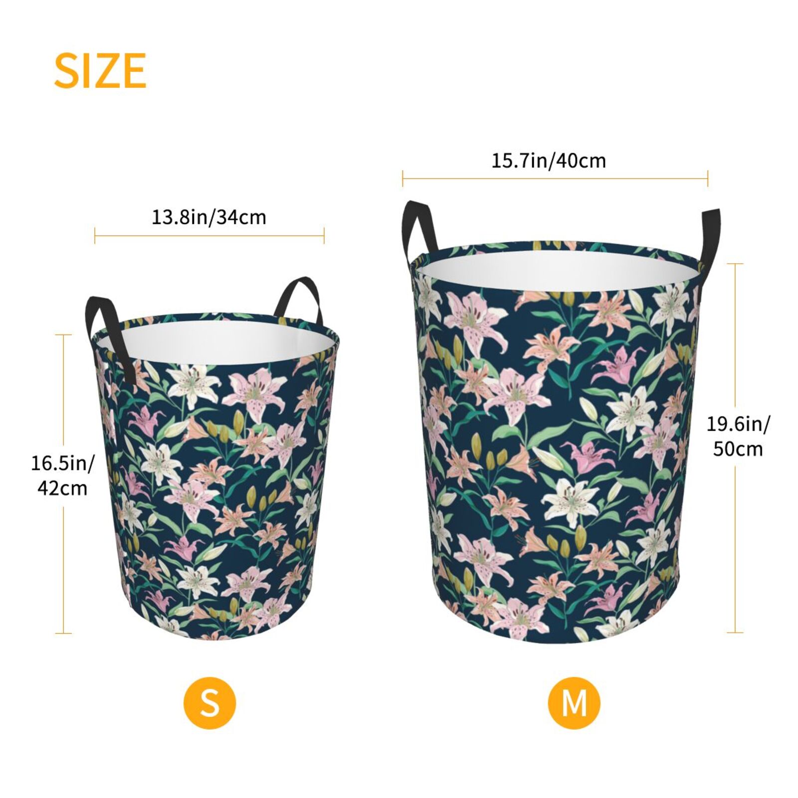 Large Laundry Basket with Handles - Lilies Flowers Gorgeous Pink Kids Baby Dirty Clothes Laundry Hamper for Bedroom Aesthetic