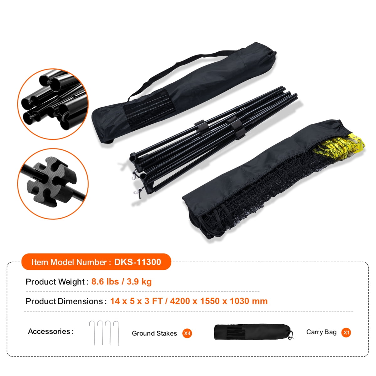 FENGFAN 14ft Foldable Multi-Sport Net Adjustable Height Portable Badminton Volleyball Pickleball Net Set 1 Pack