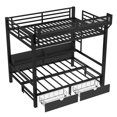 thumbnail image 3 of Full over Full Bunk Bed with Built-in Shelves and Drawers, Heavy-duty Metal Bunk Bed Frame with USB Ports and LED Lights for Bedroom, Black, 3 of 9