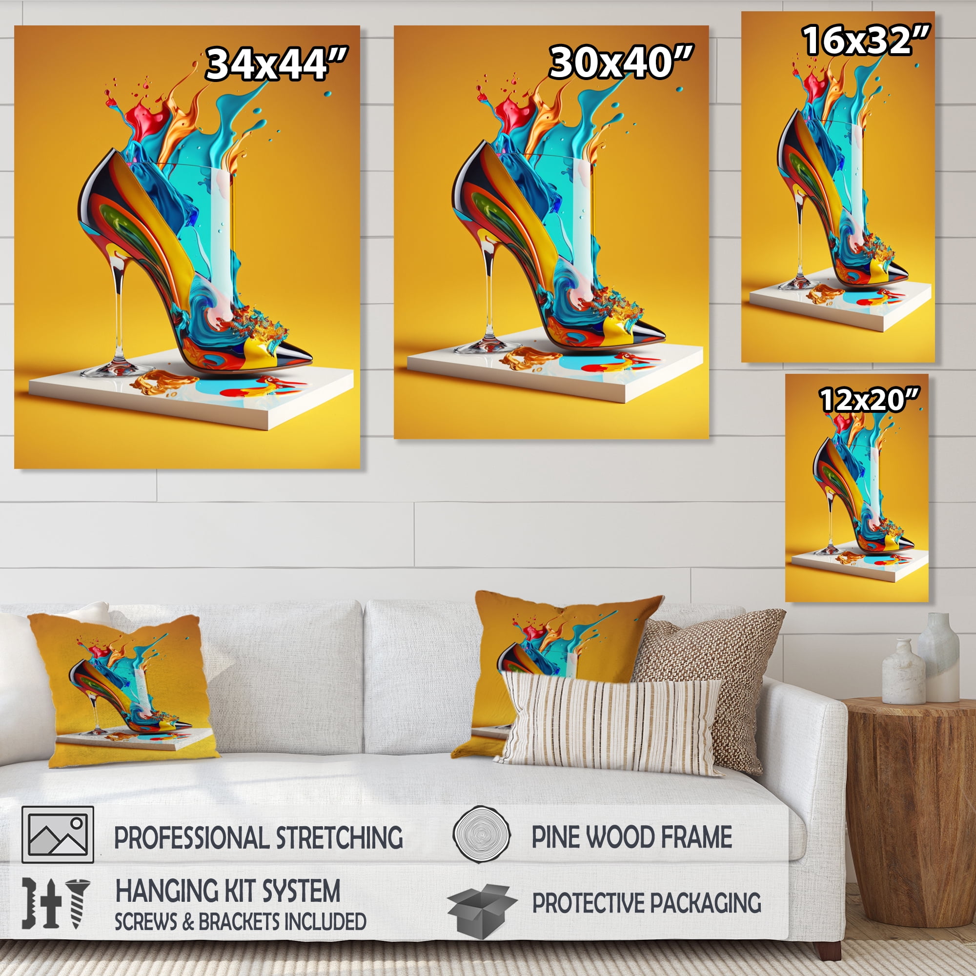 Designart Multicolor Glass High Heel Shoe I Canvas Wall Art