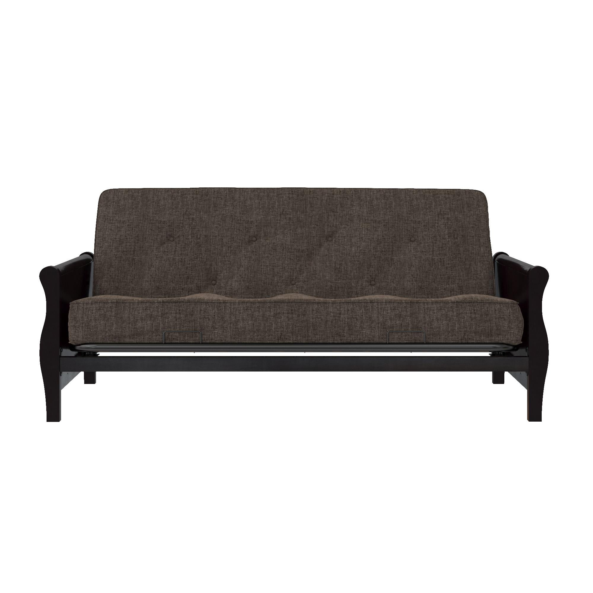 DHP Wood Arm Futon with Espresso Finish and 8" Coil Mattress, Gray