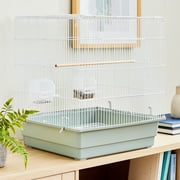 Vibrant Life Small Bird Cage with Perch, Plastic Hooded Cup & Tray for Parakeets & Finches, White