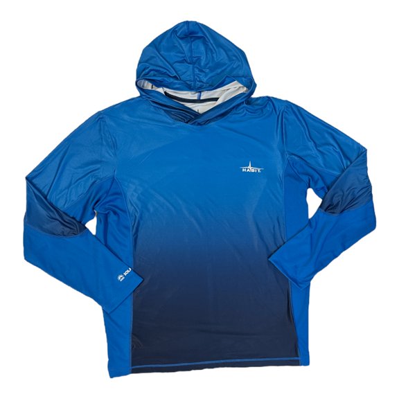 Habit Men's Gullhead Beach Hooded Performance Long Sleeve Shirt (Marlin Blue Fade, L)