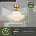 thumbnail image 5 of Huntley 12-in W Natural Brass Farmhouse Schoolhouse Semi Flush Mount Ceiling Light White Glass, 5 of 12