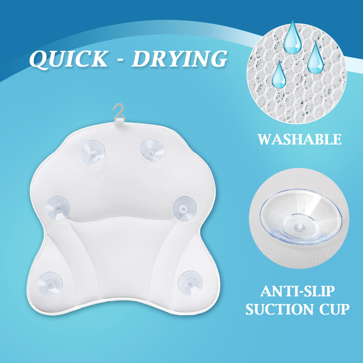 Yilibing Bathtub Pillow for Neck and Shoulder: Spa Bathroom Accessories Bath Pillow for Bathtub with Suction Cups,as A Best Gift for Family and Friends, White