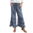 thumbnail image 2 of Mutghys Wide Leg Jeans for Women Ruffle Hem Elastic Waist Drawstring Solid Color Denim Jeans with Pockets Vacation Party Loose Comfy Casual Jeans S-2XL, 2 of 5