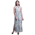 thumbnail image 1 of Bimba Shibori Ladies Crew Neck Waist String Print Maxi Dress with Side Slits Summer Wear-X-Small, 1 of 6