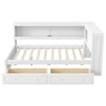 thumbnail image 4 of Full Size Wood Daybed with Storage Shelves, USB, LED, and 2 Drawers, White, 4 of 5