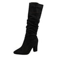 thumbnail image 4 of Suede Slouchy Knee High Boots for Women Chunky High Heeled Wide Width Knee Length Stretch Fall Booties, 4 of 5
