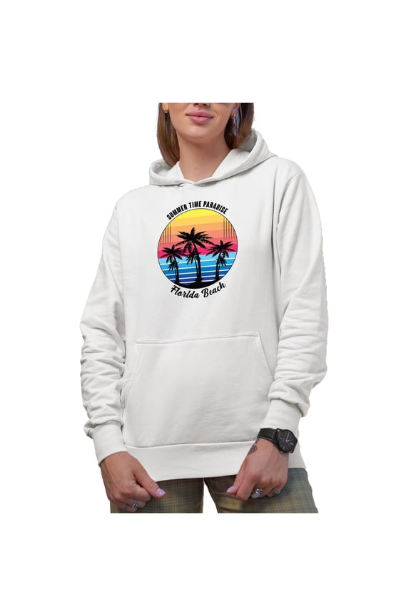 Summer Time Paradise Florida Beach, White Hooded Sweatshirt or Hoodie, Medium