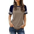 thumbnail image 1 of Vente Chaude! T-Shirts Basiques pour Femmes Uooqdmx, Chemise Rayée pour Femmes, Hauts à Blocs de Couleur pour Femmes, T-Shirt à Col Rond Ample et Décontracté, Chemises à Manches Courtes pour Femmes, Kaki TG, 1 of 6
