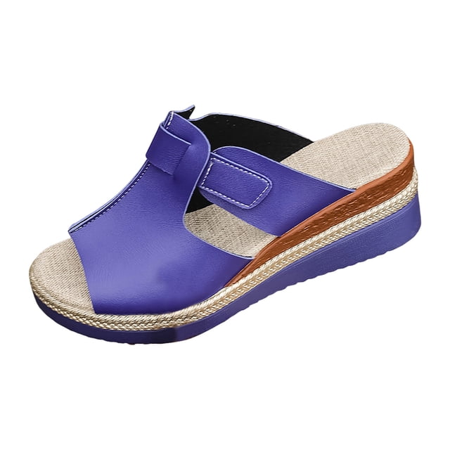 DAFEI Sandales pour Femmes Grande Taille Sandales et Pantoufles à la Mode Couleurs Vives Talons Compensés Rétro Bout Rond Semelle Épaisse Sandales à Bout Ouvert