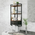 thumbnail image 3 of Bathroom Storage Organizer Wall Mounted, 3 Tier Bathroom Towel Rack Shelf with Storage Drawer Double Towel Bars and Hooks, Industrial Bathroom Shelves Over Toilet, Rustic Black and Brown, 3 of 9