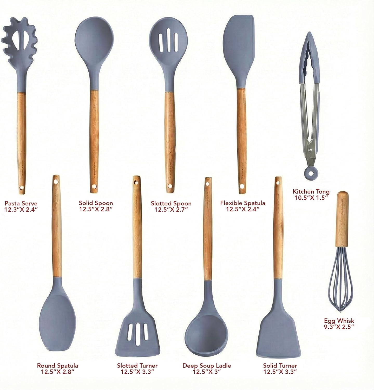OVENTE Silicone Cooking Utensils Set, 17pcs, Heat Resistant, Grey SPS17G | Kitchen Tools and Gadgets for Nonstick Cookware, BPA-Free Spatula Set with Wooden Handle, Cup Holder, Oven Gloves & Hot Pads