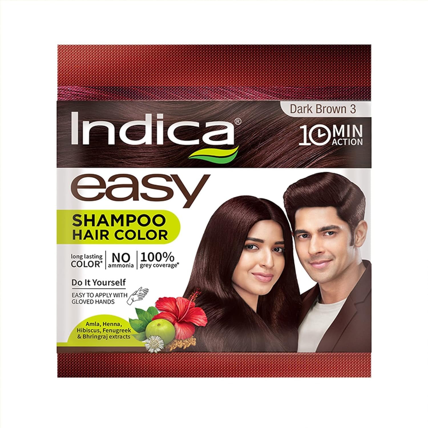 Pack De 5 Shampoings Colorants Indica Easy - Marron Foncé - 25 Ml Chacun - Sans Ammonia - Neuf