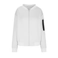 thumbnail image 5 of Hoodless Jackets Womens Zip Up Bomber Coats Jacquard Textured Zipped Pocket Long Sleeve Solid Casual Fall Outerwear (XL, White), 5 of 5