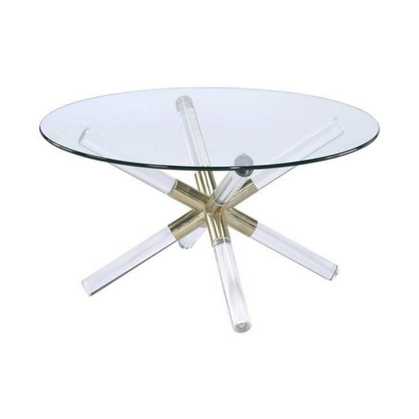 Benzara Bm201937 Mirrored Round Coffee Table With Metal Crossed Feet 44 Clear Com - Circular Acrylic Coffee Table