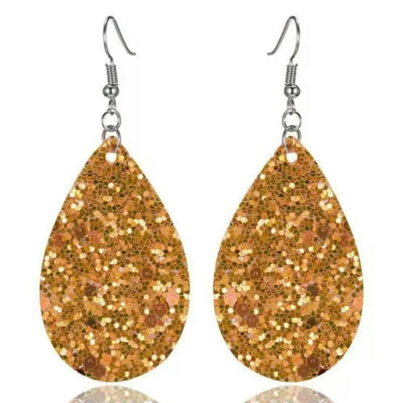 GKNET Women Bling Waterdrop Leather Earrings Ear Stud Hook Drop Dangle Sequin Jewelry-Waterdrop Orange