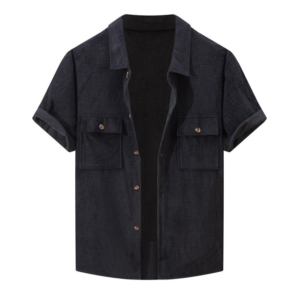 Camisa de manga corta de pana jacquard de diseño pesado para hombre, ideal para el verano: estampado navideño, tejido de lino, adecuada para el día a día y el trabajo.