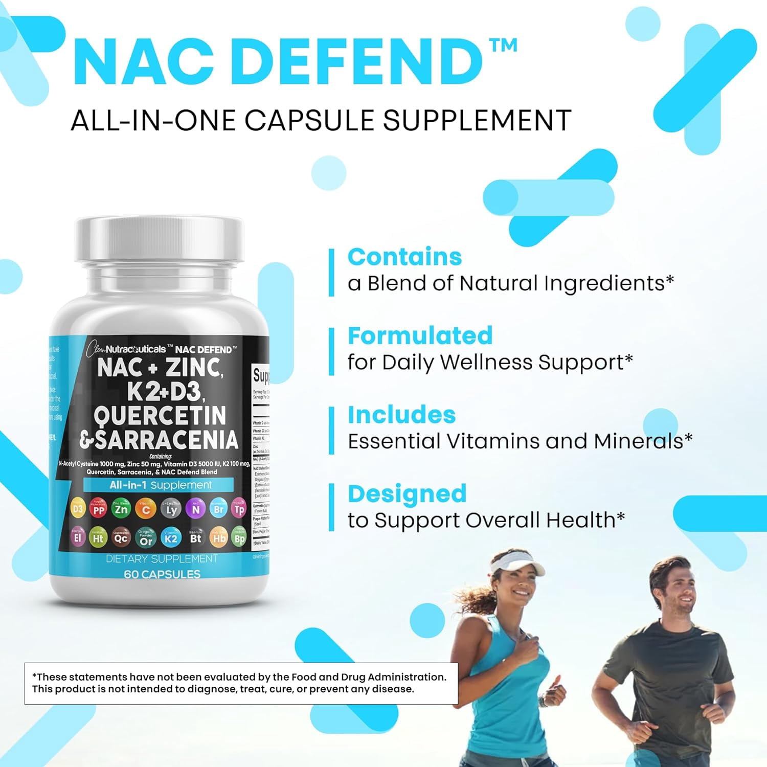 NAC Supplement N-Acetyl Cysteine Vitamin D3 K2 Zinc Quercetin Sarracenia Purpurea Immune Support | Elderberry Holy Basil Bee Propolis Bromelain L-Lysine Capsules Supplements For Women Men Adults