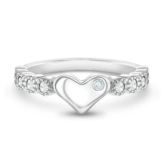 925 Sterling Silver Girl's Size 2 Clear Cubic Zirconia Beautiful Heart Ring Band