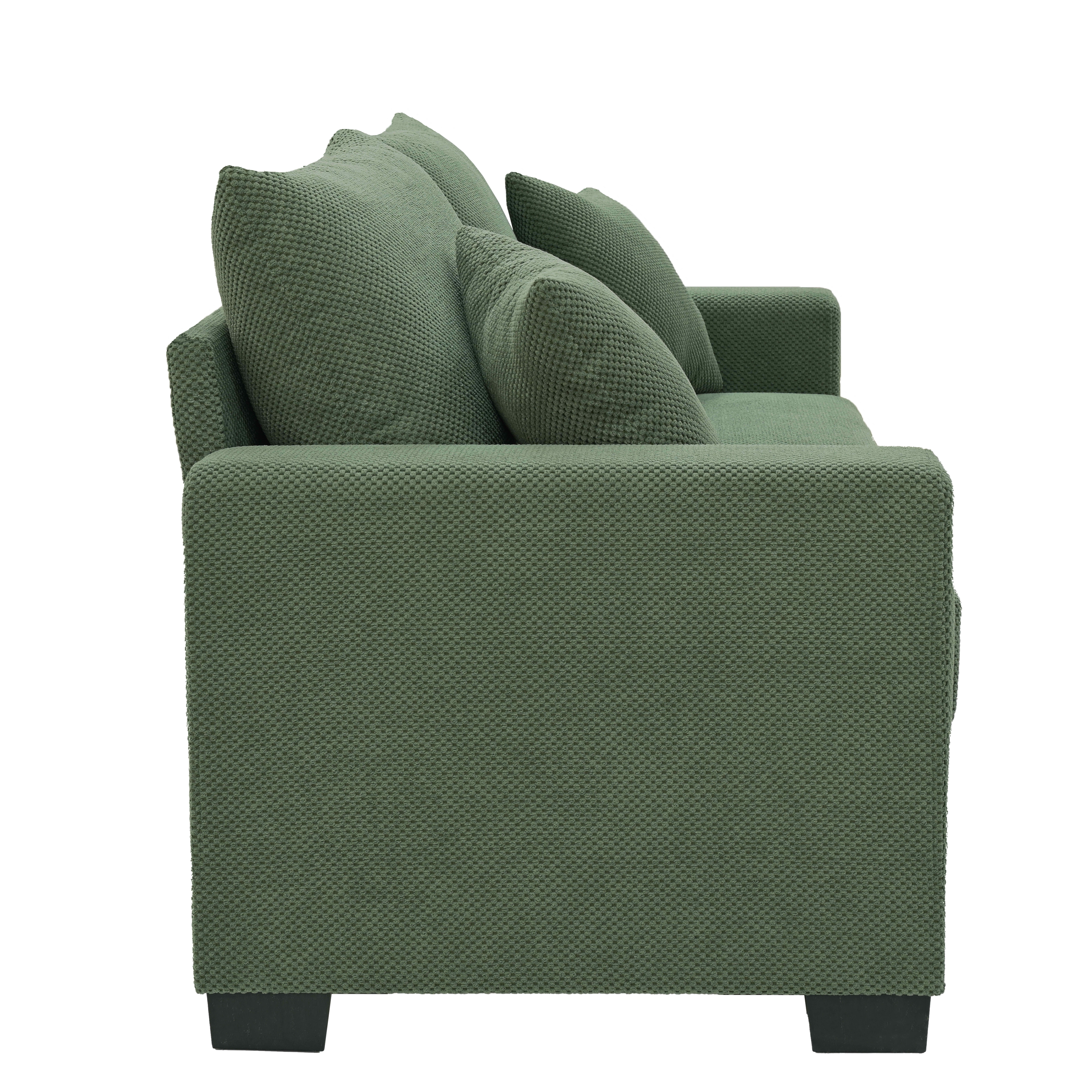 MAYEERTY 69 Inch 2‑Seater Upholstered Sofa, Textured Fabric Couch with 2 Throw Pillows and Plastic Legs for Apartment, Living Room, Home Office