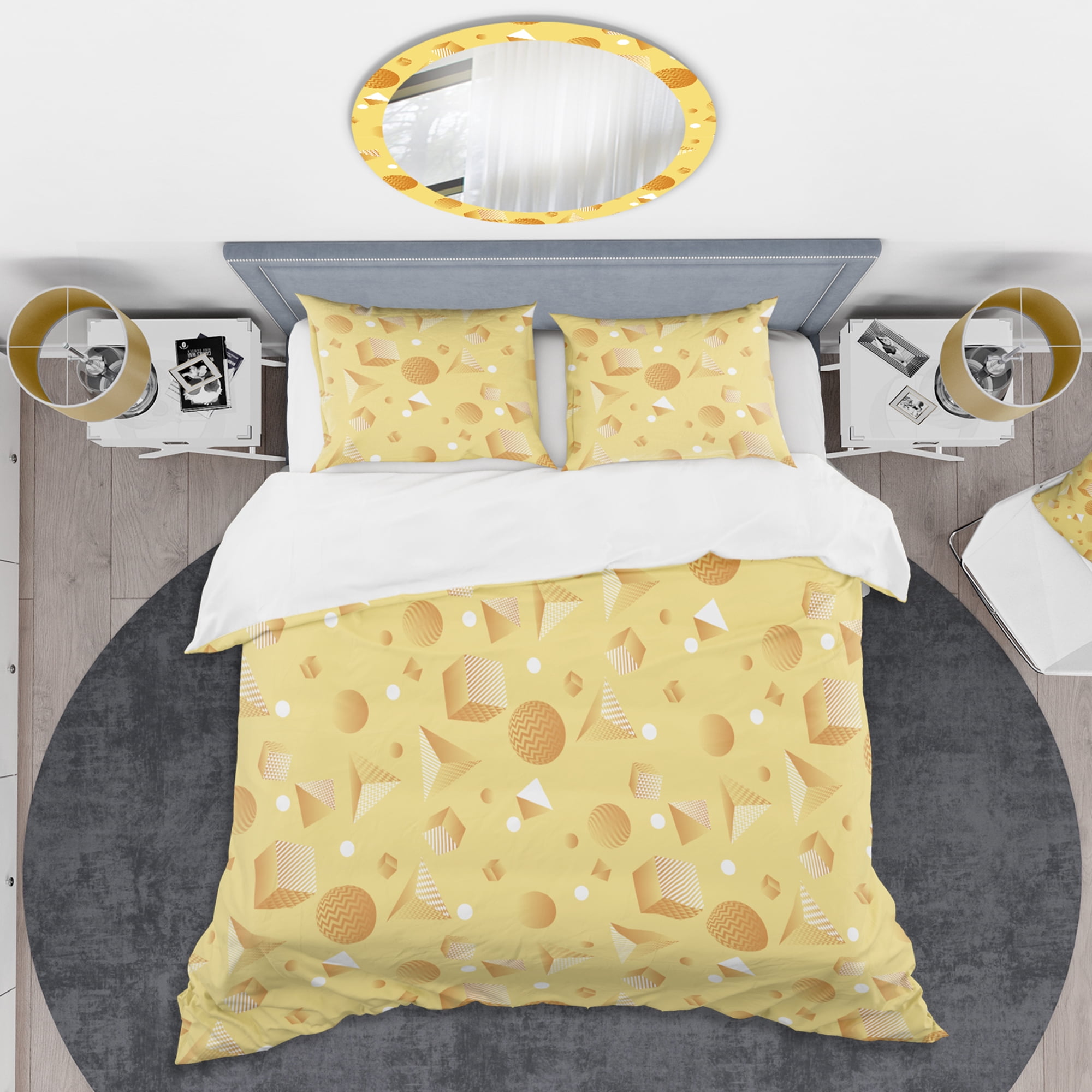 Designart 'Minimal Yellow Geometrical Shapes' Mid-Century Modern Duvet Cover Set