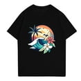 thumbnail image 3 of NAMTYQX Summer Tops Stretchy Plus Size Loose Fit Crew Neck Light Boho Short Sleeve Breathable Patterned Casual Mens Graphic T-Shirts Black Size XL, 3 of 5