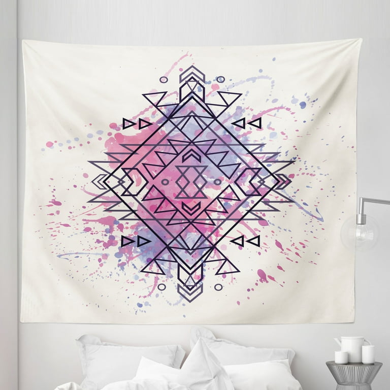 Ethnic Tapestry Inspired Pattern with Grunge Splashes Fabric Wall Hanging Decor for Bedroom Living Room Dorm 5 Sizes Ivory Multicolor by Ambesonne Walmart