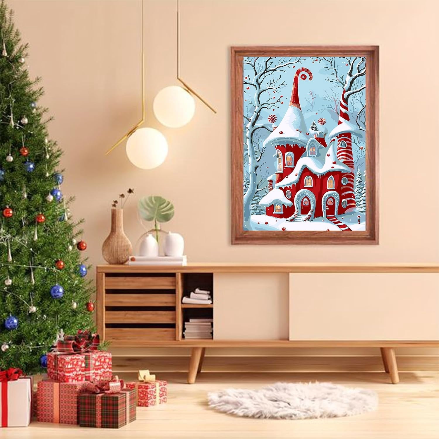 Christmas Paint by Numbers Kit for Adults Beginner - Red House Adult Paint by Number Kits On Canvas Adults' Paint-by-Number Kits DIY Oil Painting Kits for Gift Home Wall Decor 16x20 Inch,MT20310-US
