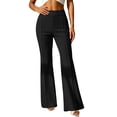 thumbnail image 6 of Inverelee Ladies High Waist Front Center Seam Solid Slim Flare Pants Soft Stretchy Knit Fabric Daily Casual Bell Bottom Trousers Black XL, 6 of 7
