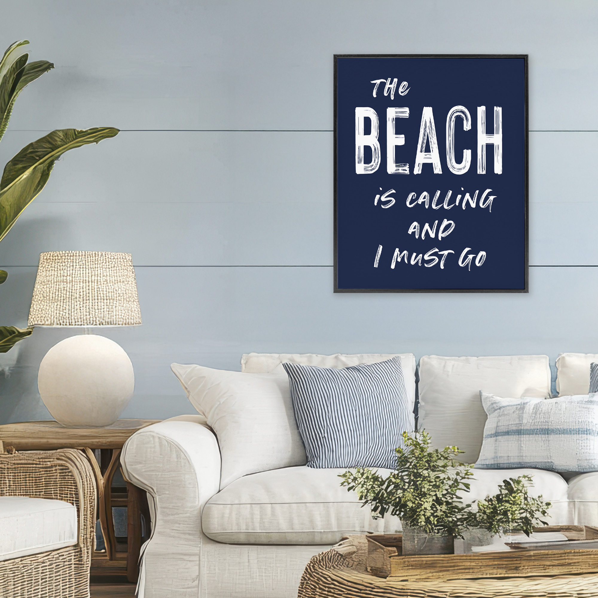 Beach Is Calling Summer Sentiment Black Framed Giclee Art, design by Lettered and Lined