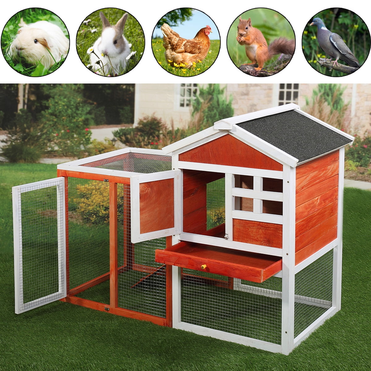 Pets Crate House for Small Animal Dog Cat Squirrel Hamster Hedgehog Guinea Pig Habitat Chicken Coop COZIWOW Indoor Outdoor Wooden Large Rabbit Hutch Bunny Cage