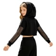 thumbnail image 6 of Aislor Girls Mesh Long Sleeve Drawstring Hooded Crop Top for Hip Hop Jazz Dancewear Black 10, 6 of 7