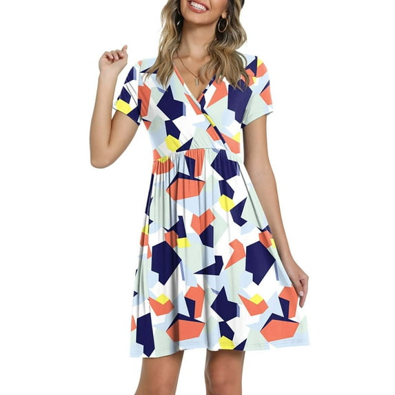 XXLvision Womens Wrap V Neck Short Sleeve Floral Vacation Mini Dress