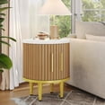thumbnail image 7 of Sonegra Fluted Nightstand Set of 2, Modern Side Table with Faux Marble Top and Metal Handle, Boho Bedside End Table with Sliding Door and Curved Corners for Bedroom,Living Room, Natural Oak, 7 of 7
