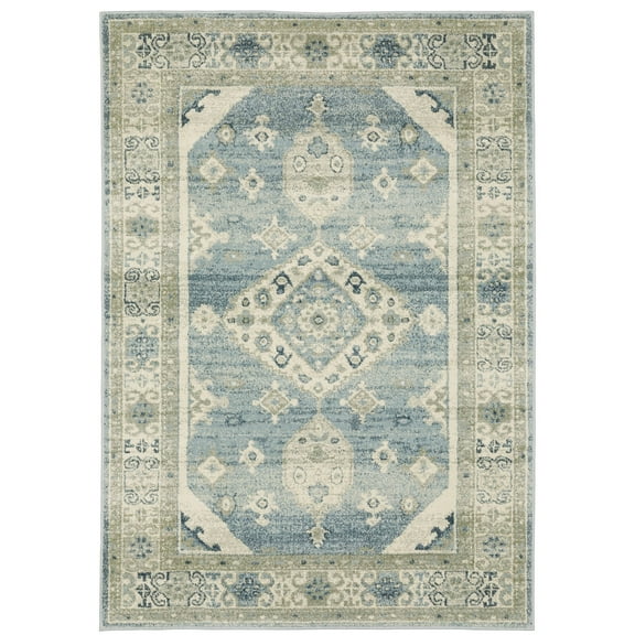 Oriental Weavers Branson Area Rug - BR03A - 7'10" x 10' - in Blue/ Gray - Vintage Inspired, Stain Resistant, Family and Pet Friendly , Dining, Living Room Rug
