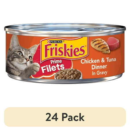 (24 pack) Purina Friskies Prime Filets Chicken and Tuna Dinner in Gravy Wet Cat Food 5.5 oz Can