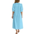 thumbnail image 7 of SETOOFF Women Ruffled V Neck Midi Dress Puff 3/4 Sleeve Loose Shift Dress Casual Side Pockets Vacation Travel Outfits, 7 of 7