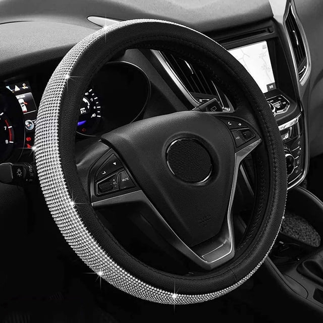 Cubierta del volante Cubierta del volante Heavy Duty PU Cuero Elegantes diamantes de cristal, Sparkling Diamond Bling Bling Antideslizante Cubierta del volante del automóvil Adepaton MZQ-0715-4