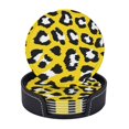 thumbnail image 2 of PAYOHTO Pink Leopard Butterfly Premium PU Leather Coasters Set - 6 Stylish Round Drink Coasters with Storage Box for Home and Office Use, 2 of 6