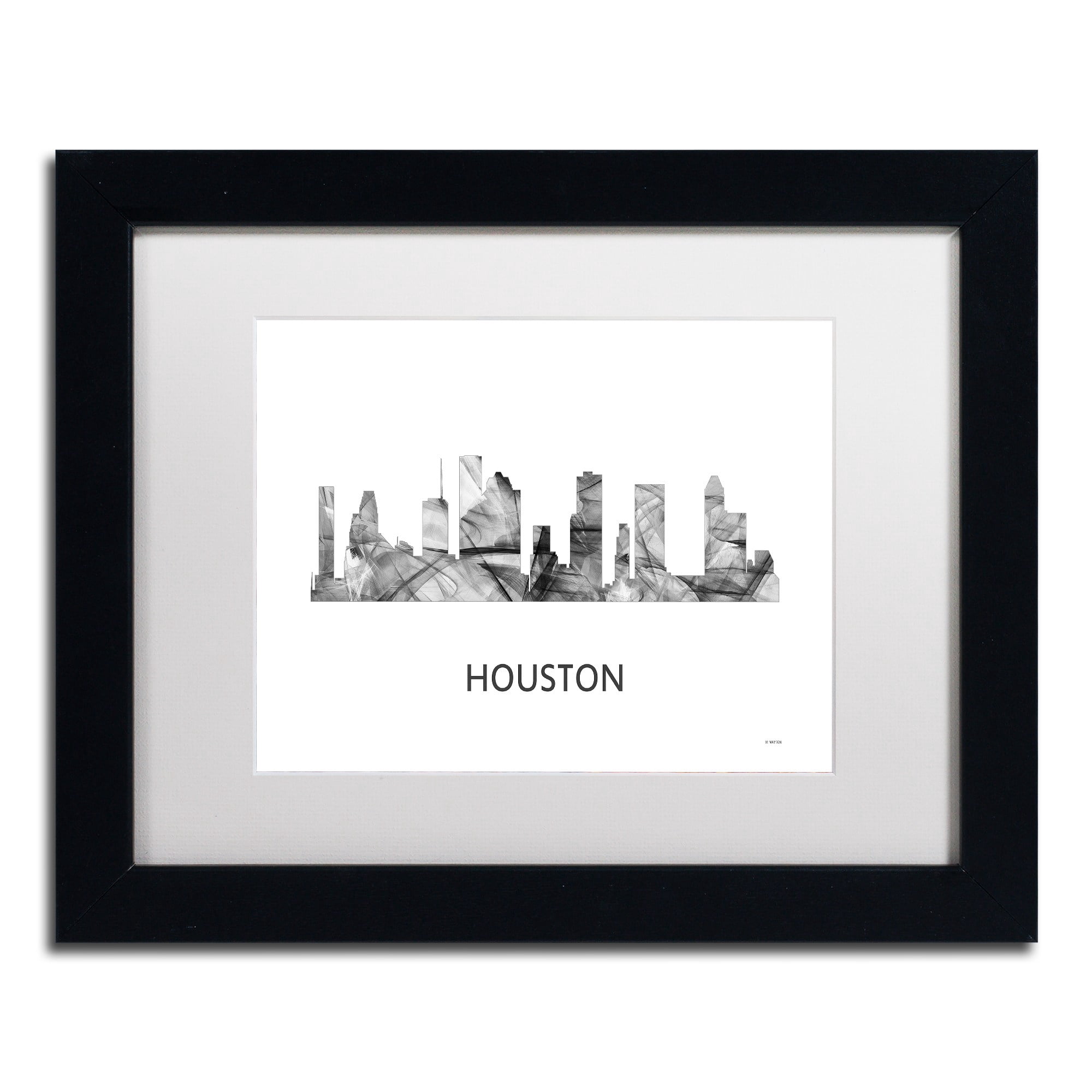 Trademark Fine Art 'Houston Texas Skyline WB-BW' Canvas Art by Marlene Watson, White Matte, Black Frame