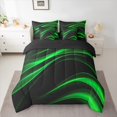 thumbnail image 3 of Manfei Modern Geometric Artistic 7pcs Bedding Comforter Set,Stripes Lines Aesthetic Queen Bedding Sets,Neon Green Black Queen Sheet Sets For Girl Kids,Microfiber Bedroom Decor Reversible, 3 of 9