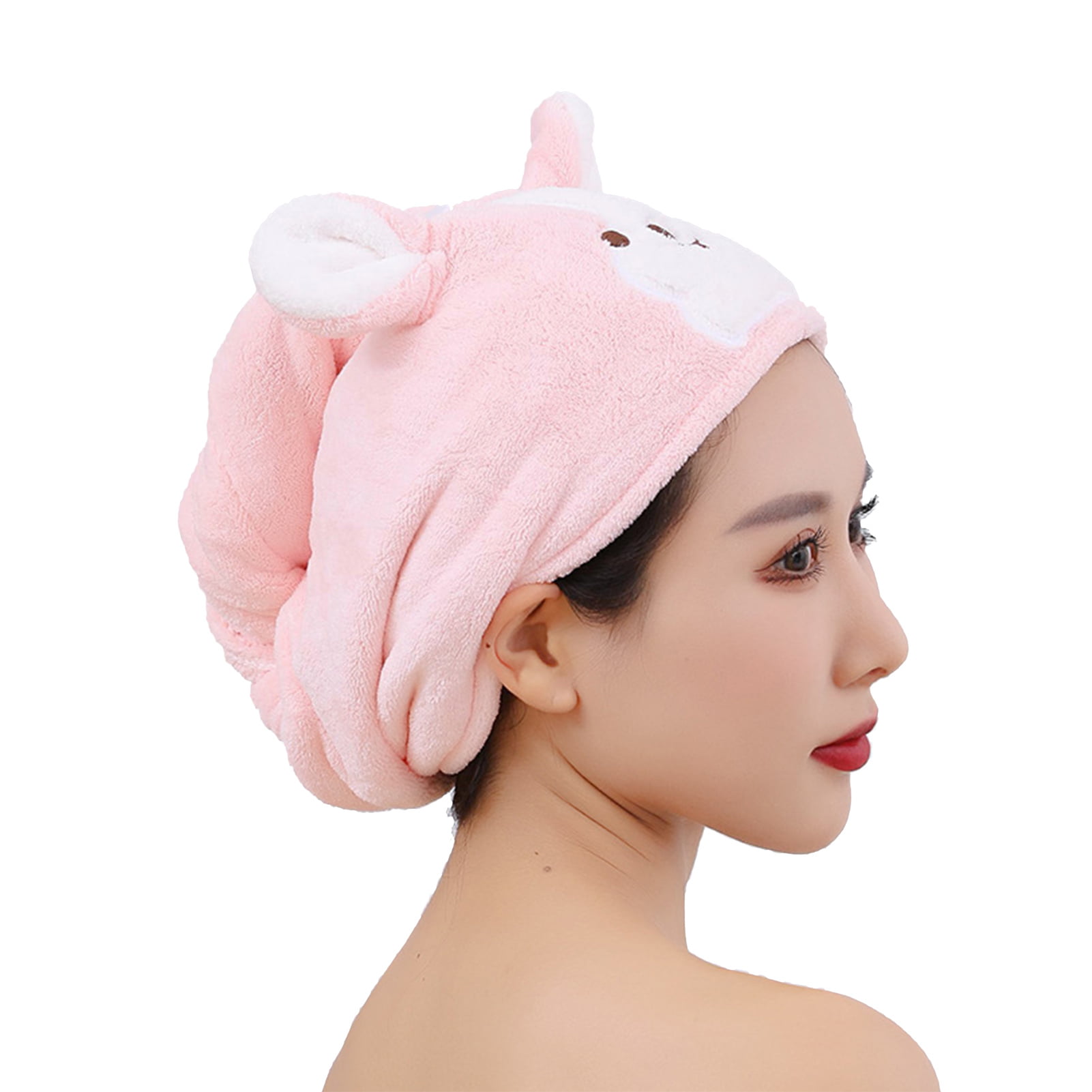 Cute Cat Soft Quick Drying Bath Towel Absorbing Hair Cap Microfiber Coral Velvet 