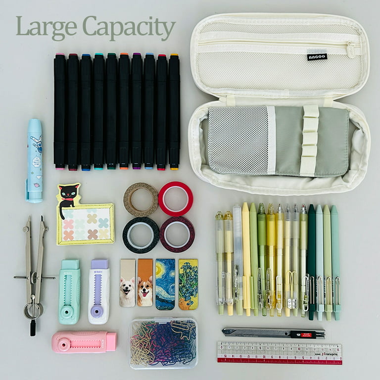 CICIMELON Large Capacity Pencil Pen Case Portable Pencil Pouch Bag  Expandable School Supplies for Adults Girls Boys, Dark Green